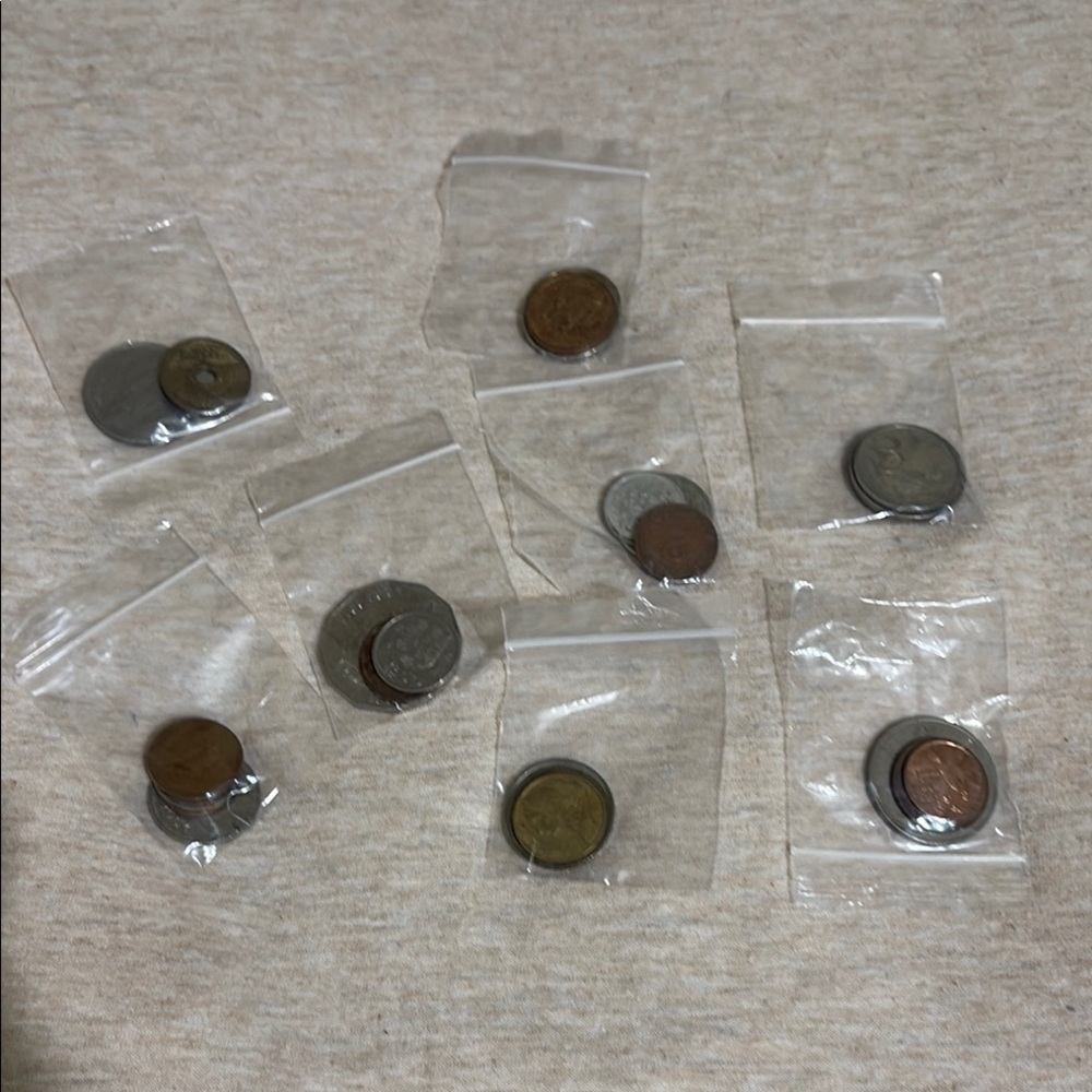 3 Assorted Foreign Coins in Clear Bags